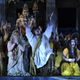 Freddie Tong, who portrays Nourabad (3rd L), Quinn Kelsey, who portrays Zurga (4th L), Hanan Alattar, who portrays Leila (2nd R), and Alfie Boe, who portrays Nadir (R), perform during a dress rehearsal for the new production of Georges Bizet's "The Pearl Fishers" at the English National Opera in London May 28, 2010. REUTERS/Dylan Martinez pearl fishers bizet opera racism